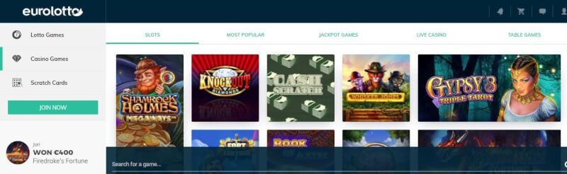 eurolotto casino homepage offers casino games, lotto games, أول إيداع إضافي وعروض ترويجية لشعار اللاعبين الجدد
