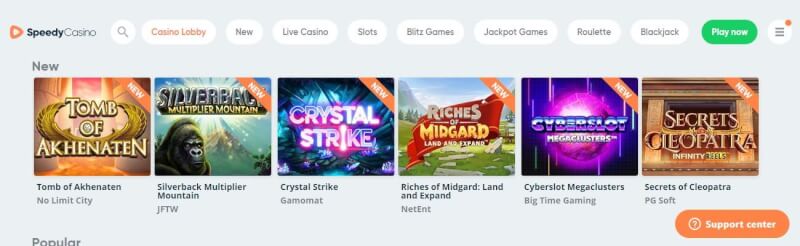 speedy casino lobby offers gambling games and quick deposit choice utilizing Trustly payment method-logo