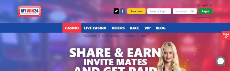 mywin24 website provides casino games, first deposit bonus and campaigns for brand new players-logo