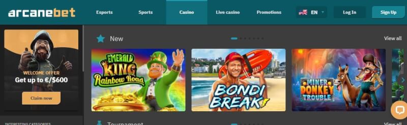 arcanebet homepage offers gambling games, first deposit bonus and promotions for new players-logo