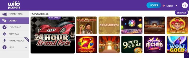 wild jackpots casino homepage provides casino games and campaigns for new players-logo