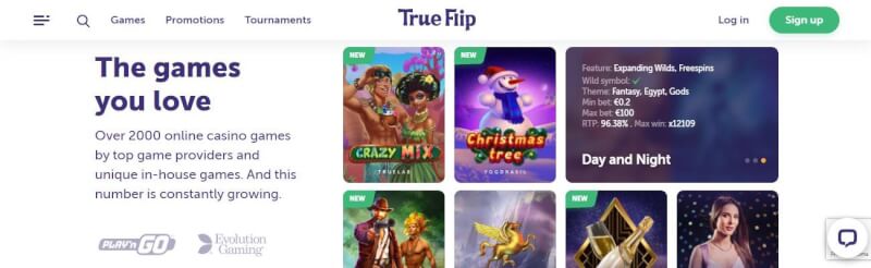 trueflip casino lobby offer different gambling games, offers and casino tournaments-logo