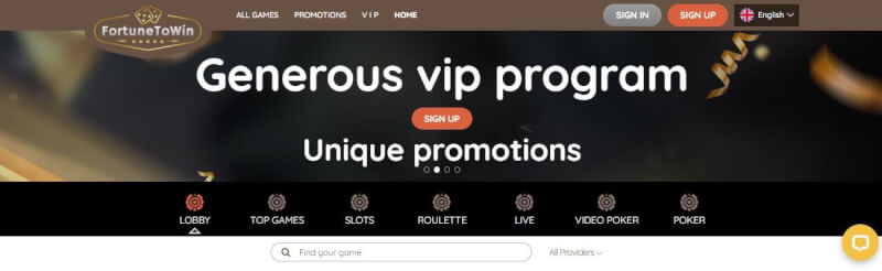fortunetowin website provides casino games, مكافأة الإيداع الأولى وعروض شعار العلامة التجارية الجديدة للاعبين