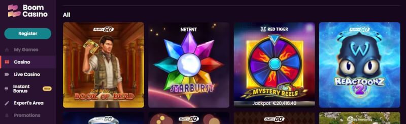 ألعاب كازينو Boom وشعار Slots