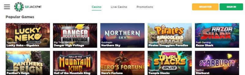 sir jackpot homepage provides gambling games, مكافأة الإيداع الأول وعروض شعار اللاعبين الجدد