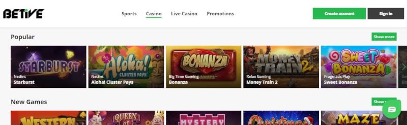 betive casino homepage provides gambling games, أول مكافأة إيداع وعروض لشعار لاعبين جدد
