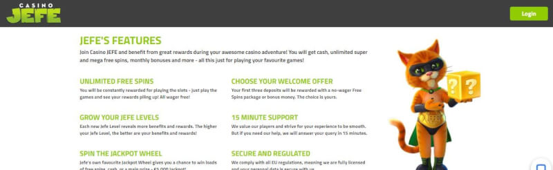 jefe casino homepage provides casino games, أول مكافأة إيداع وعروض لشعار لاعبين جدد