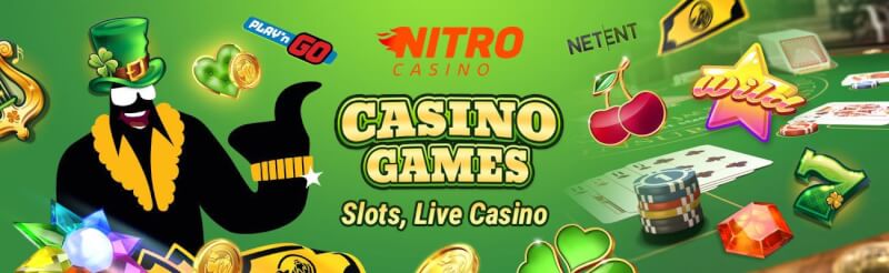 nitro casino offers different gambling games like slots, ألعاب المقامرة الحية مثل لعبة ورق, القمار وشعار الروليت