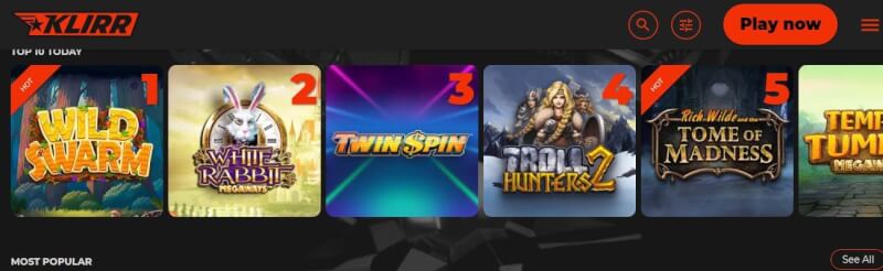 klirr casino homepage provides gambling games, أول مكافأة إيداع وحملات لشعار اللاعبين الجدد