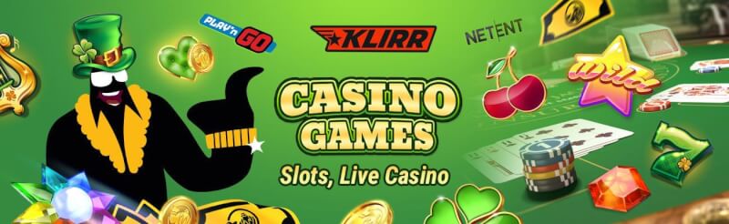 klirr offers various casino games like slot machines, ألعاب المقامرة الحية مثل لعبة ورق, القمار وشعار الروليت
