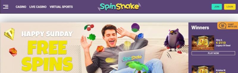 spinshake casino website offers casino games, very first deposit extra and offers for new players-logo