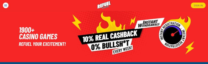 refuel casino website offers trustly spend n play deposits and Cashback offer-logo