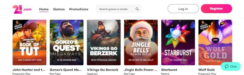 21.com website offers gambling games and offers for new players-logo
