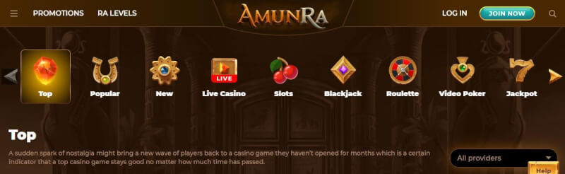 amunra casino homepage provides casino games and bonuses-logo
