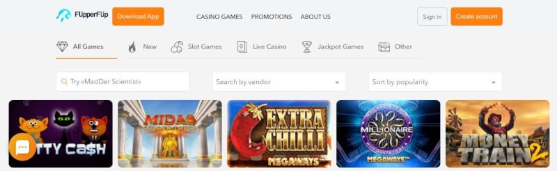 flipperflip casino homepage offers casino games, أول إيداع إضافي وعروض ترويجية لشعار اللاعبين الجدد