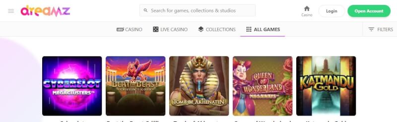 dreamz casino homepage offers gambling games and promotions for new players-logo