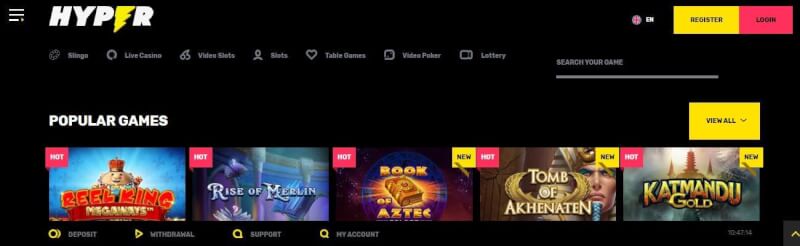 hyper casino homepage offers gambling games, مكافأة الإيداع الأول وعروض شعار اللاعبين الجدد