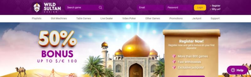 wild sultan casino homepage provides gambling games and promotions for new players-logo