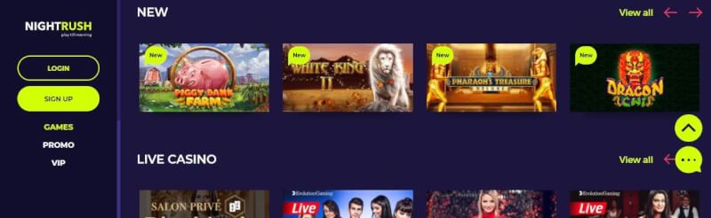 nightrush casino homepage provides gambling games, cashback bonus and campaigns for brand new players-logo