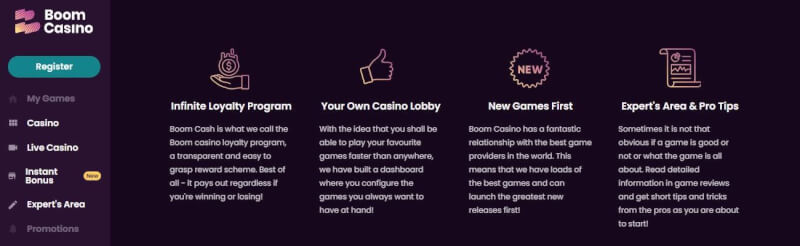 Boom Casino provides gambling games and stay casino + immediate extra for new players-logo