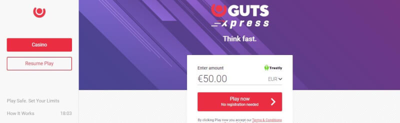 guts xpress pay n play website offers fast trustly deposits, ألعاب القمار, أول مكافأة إيداع وحملات لشعار اللاعبين الجدد