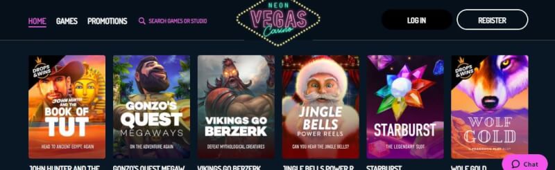 neon vegas casino homepage provides gambling games and promotions-logo
