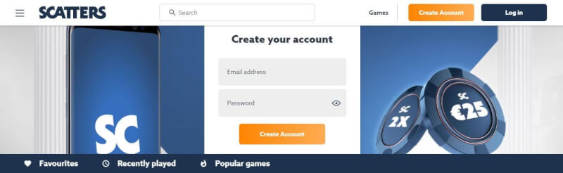 scatters casino website provides gambling games, very first deposit extra and promotions for new players-logo