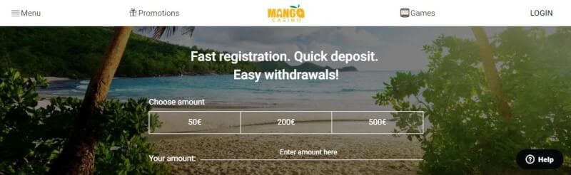 mango casino homepage offers gambling games and campaigns for new players-logo