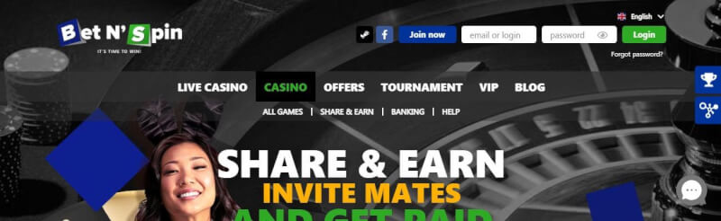 betnspin homepage provides casino games, first deposit bonus and offers for brand new players-logo