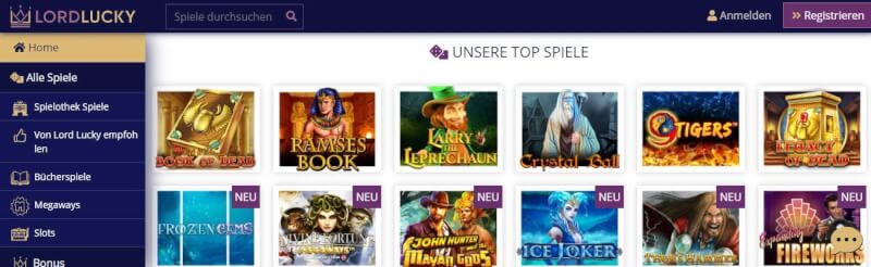 Lord Lucky homepage provides casino games, first deposit extra and promotions for brand new german players-logo